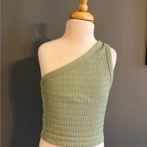 American Eagle Outfitters Sage Green Textured One-Shoulder Top